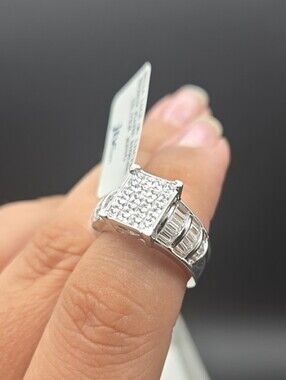 JTV Silver-Tone Men’s Square Pavé Ring with Baguette Accents